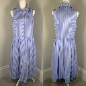 NWT Jones New York Blue White Stripes Collared Midi Length Shirt Dress Women 12